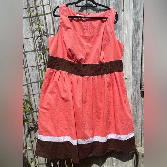 Dress Barn Coral/Brown Lined Dress Size 22W - Picture 1 of 7